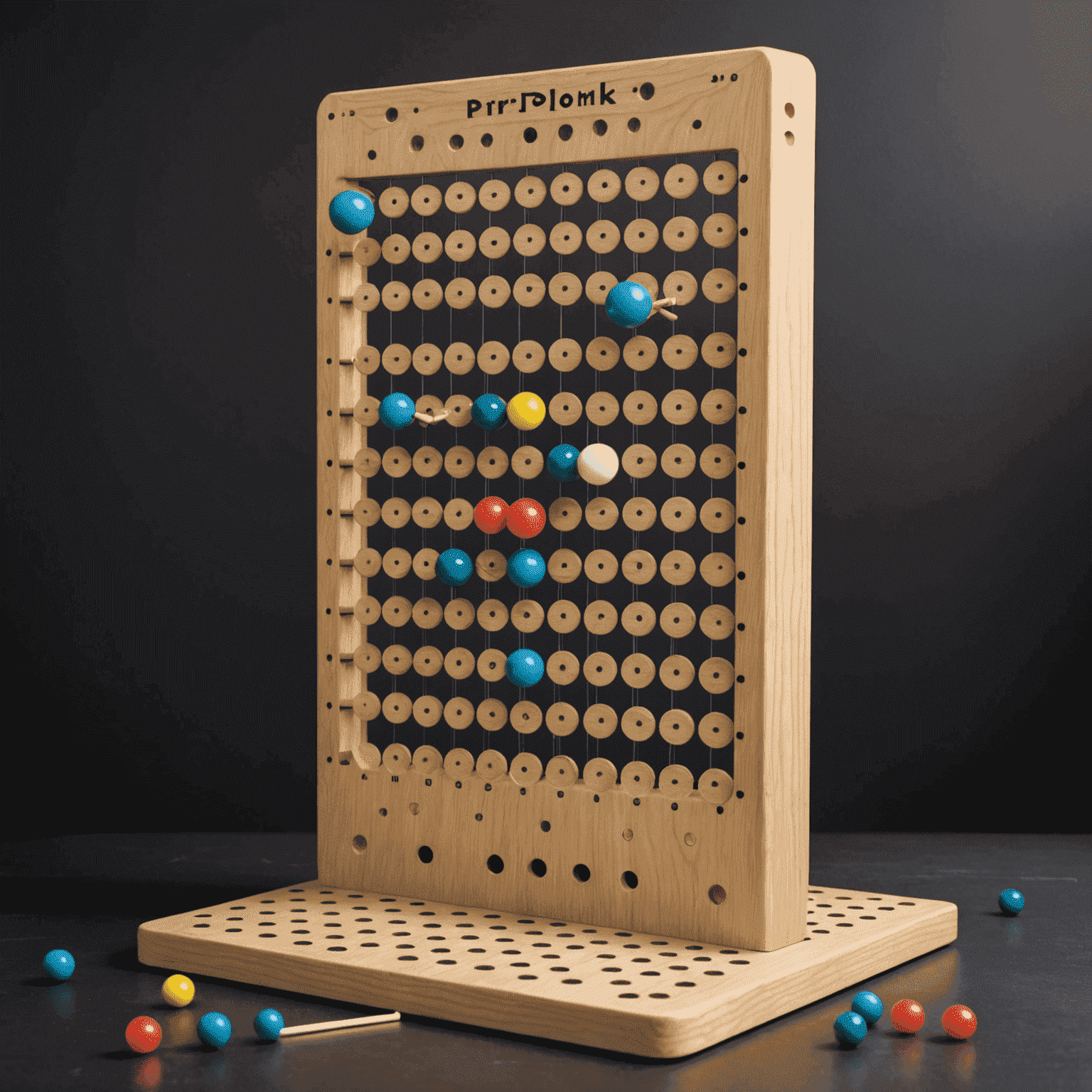 A Plinko board with multiple pegs and a ball dropping through, illustrating various possible paths and strategies