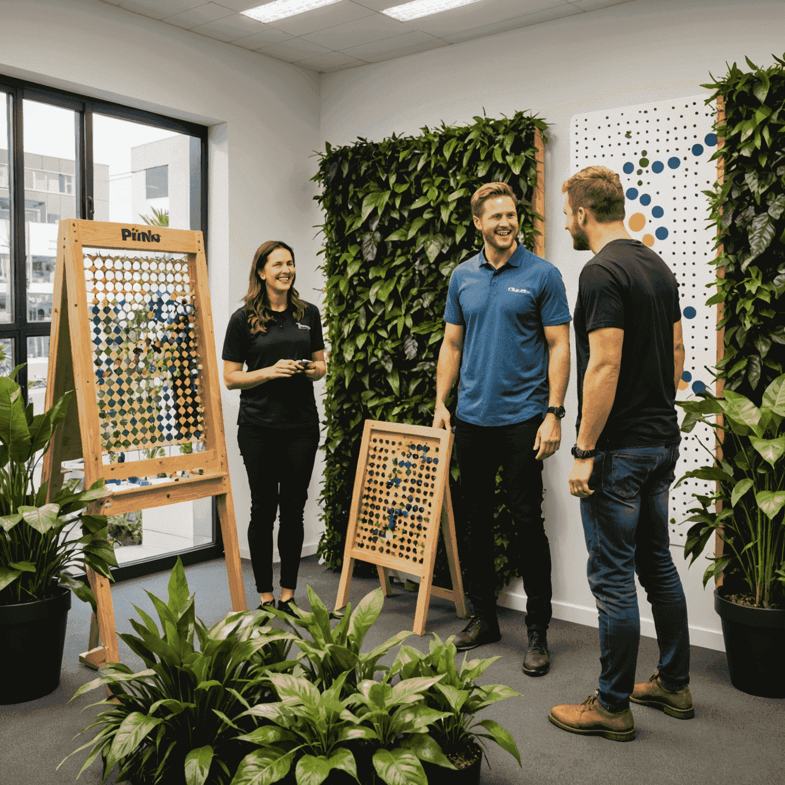 PlinkoForce New Zealand office with team members playing Plinko, surrounded by native New Zealand plants and artwork