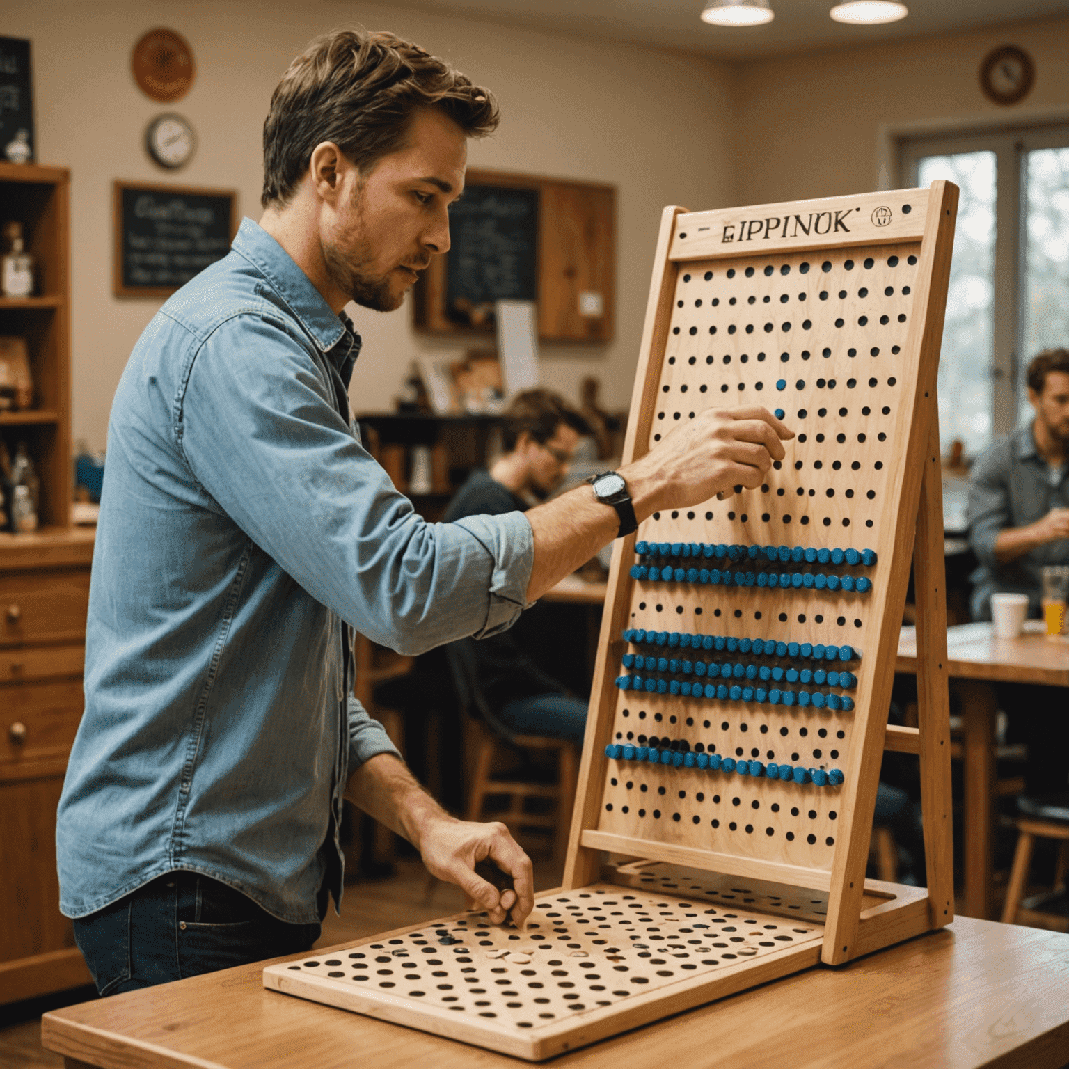 A person practicing Plinko on a homemade board, demonstrating dedication to improving their skills